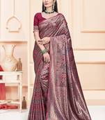 Sangam Prints Magenta Satin Silk Woven Work Festival Saree