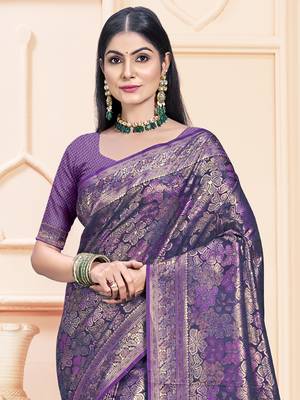 Sangam Prints Lavender Satin Silk Woven Work Festival Saree 2