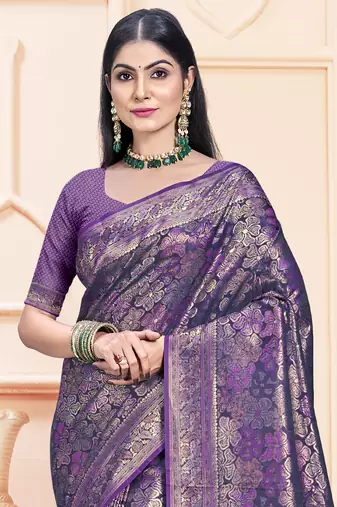 Sangam Prints Lavender Satin Silk Woven Work Festival Saree
