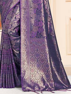 Sangam Prints Lavender Satin Silk Woven Work Festival Saree 3