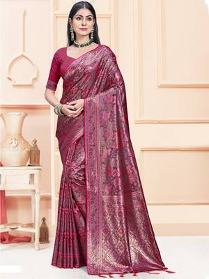 Sangam Prints Rani Satin Silk Woven Work Festival Saree 1