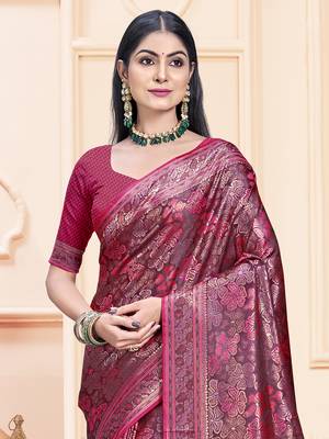 Sangam Prints Rani Satin Silk Woven Work Festival Saree 2