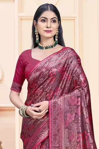 Sangam Prints Rani Satin Silk Woven Work Festival Saree
