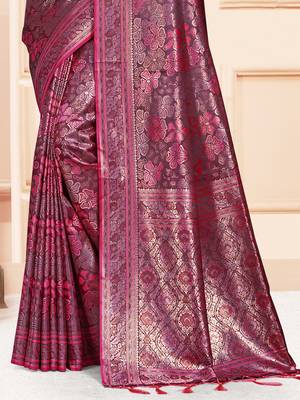 Sangam Prints Rani Satin Silk Woven Work Festival Saree 3
