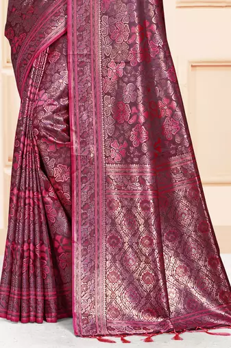 Sangam Prints Rani Satin Silk Woven Work Festival Saree