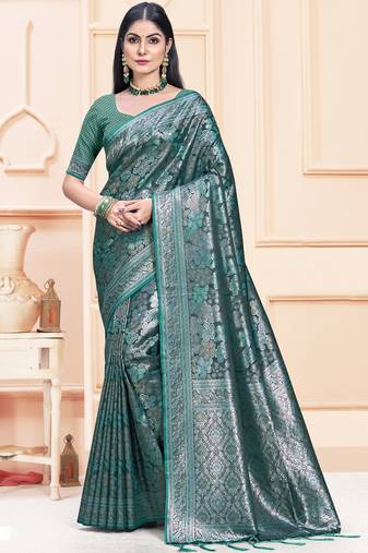 Sangam Prints Rama Satin Silk Woven Work Festival Saree