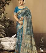 Sangam Prints Blue Satin Silk Woven Work Festival Saree