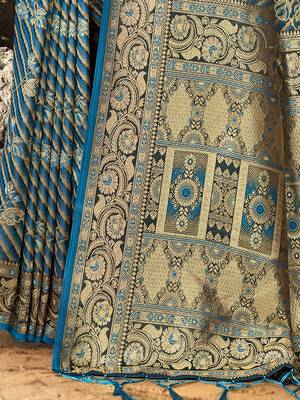 Sangam Prints Blue Satin Silk Woven Work Festival Saree 3