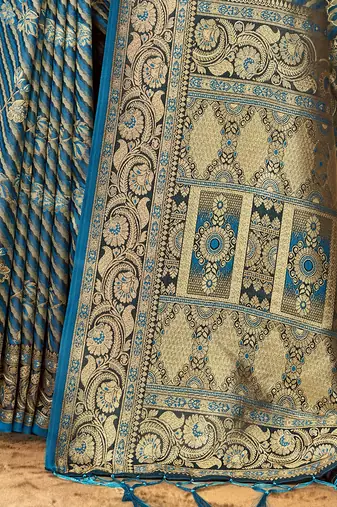 Sangam Prints Blue Satin Silk Woven Work Festival Saree