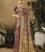 Sangam Prints Wine Satin Silk Woven Work Festival Saree