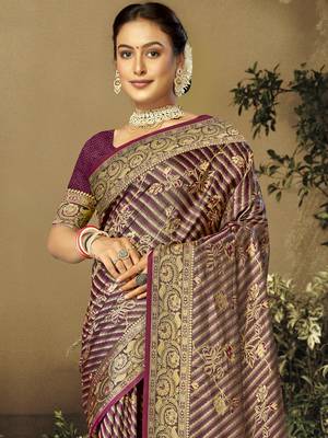 Sangam Prints Wine Satin Silk Woven Work Festival Saree 2