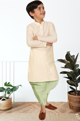 Cream art silk kurta patiala for boys indian traditional ethnic wear 3
