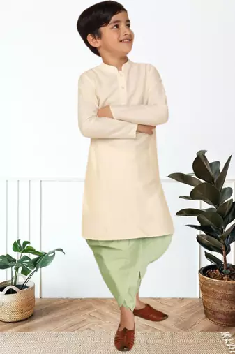 Cream art silk kurta patiala for boys indian traditional ethnic wear