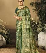 Sangam Prints Green Satin Silk Woven Work Festival Saree