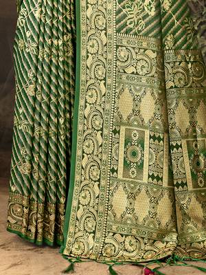 Sangam Prints Green Satin Silk Woven Work Festival Saree 3