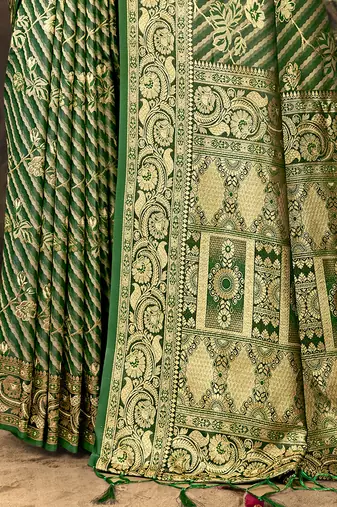Sangam Prints Green Satin Silk Woven Work Festival Saree