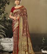 Sangam Prints Maroon Satin Silk Woven Work Festival Saree