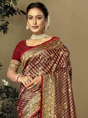 Sangam Prints Maroon Satin Silk Woven Work Festival Saree 2