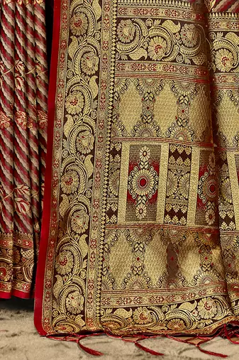 Sangam Prints Maroon Satin Silk Woven Work Festival Saree