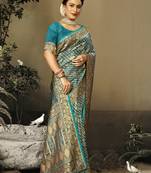 Sangam Prints Sky Blue Satin Silk Woven Work Festival Saree