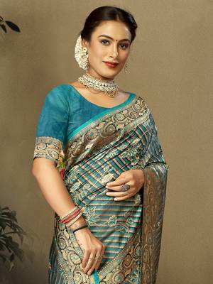 Sangam Prints Sky Blue Satin Silk Woven Work Festival Saree 2