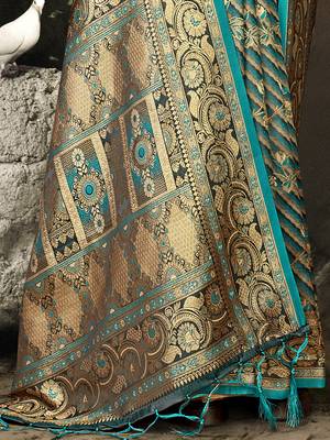 Sangam Prints Sky Blue Satin Silk Woven Work Festival Saree 3