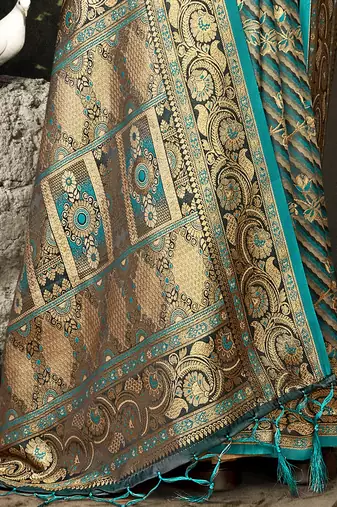 Sangam Prints Sky Blue Satin Silk Woven Work Festival Saree