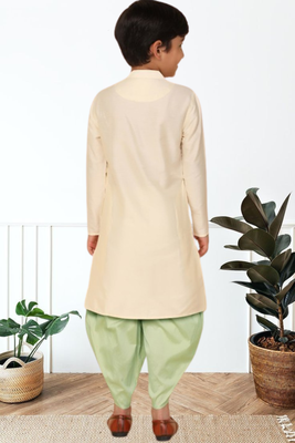 Cream art silk kurta patiala for boys indian traditional ethnic wear 4