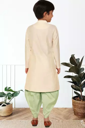 Cream art silk kurta patiala for boys indian traditional ethnic wear