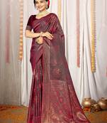 Sangam Prints Magenta Satin Silk Woven Work Festival Saree