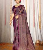 Sangam Prints Purple Satin Silk Woven Work Festival Saree