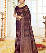 Sangam Prints Wine Satin Silk Woven Work Festival Saree