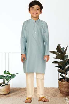 Grey art silk kurta pyjama for boys indian traditional ethnic wear 1
