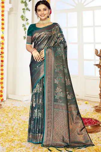 Sangam Prints Rama Satin Silk Woven Work Festival Saree