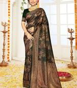 Sangam Prints Green Satin Silk Woven Work Festival Saree