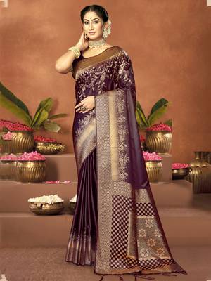 Sangam prints purple satin silk woven work festival saree 1