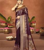 Sangam prints purple satin silk woven work festival saree