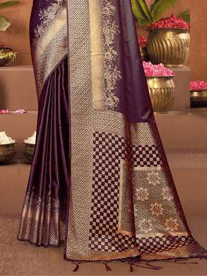 Sangam prints purple satin silk woven work festival saree 3