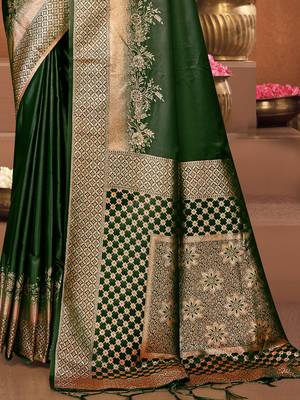 Sangam prints green satin silk woven work festival saree 3