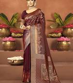 Sangam prints maroon satin silk woven work festival saree