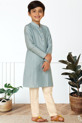 Grey art silk kurta pyjama for boys indian traditional ethnic wear 3