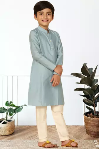 Grey art silk kurta pyjama for boys indian traditional ethnic wear