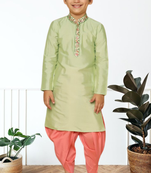 Pista green art silk kurta patiala for boys indian traditional ethnic wear