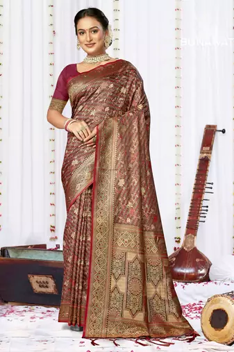 Sangam Prints Multi Color Satin Silk Woven Work Festival Saree