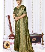 Sangam Prints Green Satin Silk Woven Work Festival Saree