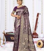 Sangam Prints Lavender Satin Silk Woven Work Festival Saree