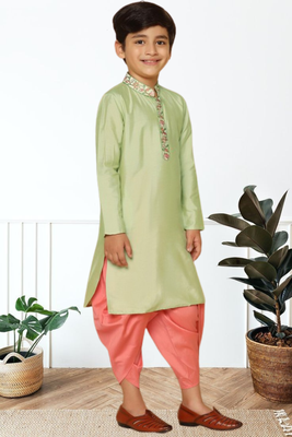 Pista green art silk kurta patiala for boys indian traditional ethnic wear 3