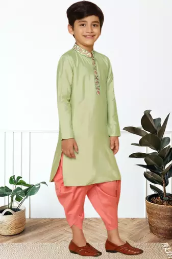 Pista green art silk kurta patiala for boys indian traditional ethnic wear