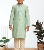 Pista green art silk embroidered kurta pyjama for boys indian traditional ethnic wear