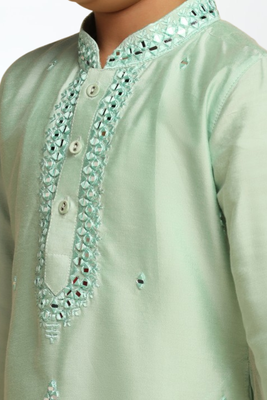Pista green art silk embroidered kurta pyjama for boys indian traditional ethnic wear 2
